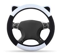 SacJkt Coprivolante, Copri volante per Auto Donna con Carino a Orecchie, Interno Antiscivolo, Coprivolante Universale per Auto per Quattro Stagioni(Bianco e Nero)