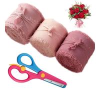SacJkt Nastro Chiffon, Nastrino per Bomboniere, 3 Rotoli di Nastro Chiffon Rosa con Piccole Forbici Artigianali, Nastri Colorati Stoffa per Inviti di Nozze e Bouquet da Sposa (3 cm x 5 m)