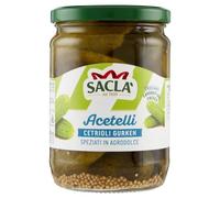 Saclà, Cetrioli Gurken in Agrodolce, Cetrioli Croccanti e Speziati, Ideali per Aperitivi, Vaso Vetro, 530g (290g sgocciolato), Confezione da 6 pezzi