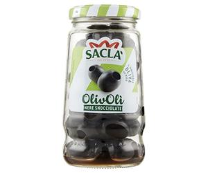 Saclà, OlivOlì, Olive Nere Denocciolate, Ideali per Insalate e per Arricchire i Tuoi Piatti, Senza Liquido, Vaso Vetro, 135g, Confezione da 12 pezzi