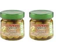 Saclà, OlivOlì, Olive Verdi Denocciolate Biologiche, Ideali per Aperitivo, Insalate e per Arricchire i Tuoi Piatti, Vaso Vetro, 185g (90g sgocciolato), Confezione da 12 Pezzi