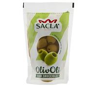 Saclà, OlivOlì, Olive Verdi Denocciolate, Ideali per Aperitivo, Insalate e per Arricchire i Tuoi Piatti, Busta, 185g (85g sgocciolato), Confezione da 24 pezzi