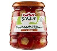 Saclà, Sottoli, Peperoncini Ripieni al Tonno, Ideali per Aperitivo, Antipasti e Contorni, Vaso Vetro, 280g