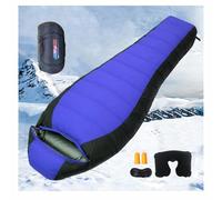 Saco de Dormir 90% Plumón de Pato Blanco -15°C-10°C Impermeable Compacto, Saco Cama Almohada de viaje incluida, Ideal para Camping,blue-1200g
