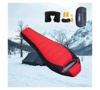 Saco de Dormir Ultraligero 90% Plumón de Pato Blanco -5℉-50℉ Impermeable Compacto, Saco Dormir 0 Grados Almohada de viaje incluida, Ideal para Camping,red-1000g