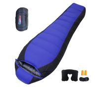 Saco Dormir 90% Plumón de Pato Blanco -5℉-50℉ Impermeable Compacto, Saco de Dormir Invierno Almohada de viaje incluida, Ideal para Camping,blue-1800g
