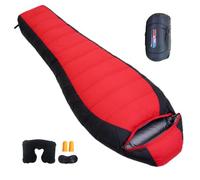 Saco Dormir 90% Plumón de Pato Blanco -5℉-50℉ Impermeable Compacto, Saco de Dormir Invierno Almohada de viaje incluida, Ideal para Camping,red-600g