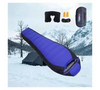 Saco Dormir 90% Plumón de Pato Blanco -5℉-50℉ Impermeable Compacto, Saco Sabana de Dormir Almohada de viaje incluida, Ideal para Camping,blue-800g