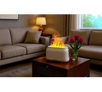 Sacolin Diffusore di fiamma, umidificatore per oli essenziali da 200 ml, con luce notturna, purificatore d'aria, addominali, 7,1 x 2,8 x 11,4 cm, bianco