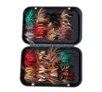 Sacolin Kit di 64 mosche da pesca a mosca, legate a mano con piume, piccole esche a mosca/ape/farfalla, 10/12/14 ami da pesca in scatola organizer, per trota salmone, spigola, panfish