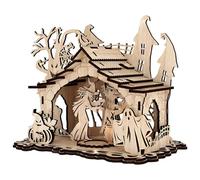 Sacolin Kit per la casa di Halloween, puzzle in legno 3D con lampada da casa fantasma strega, decorazione da tavolo, 27,7 x 22,4 x 19,1 cm, 266,5 g, regali per adulti