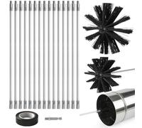 Sacolin Kit per la pulizia del camino, portata di 6 m, con 15 aste flessibili, doppia testina da 9,9 e 15 cm, per sfiato asciugatrice, canna fumaria, adattatore trapano incluso