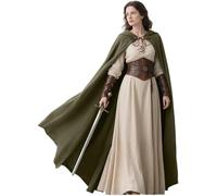 Sacolin Mantello medievale con cappuccio, lunghezza alla caviglia, mantello rinascimentale in cotone, da donna, costume da vagabondo nel bosco, per Halloween, cosplay, LARP, verde