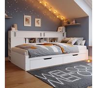 SACOOL 90 x 190 cm, Lit de Jour Pour Enfant,it Simple,lit Enfant multifonctionnel Avec tiroirs, étagère et armoire de Rangement,coffre de lit Avec Espace de Rangement,sans matelas, Blanc