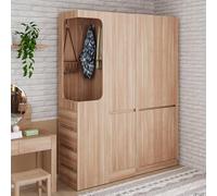 SACOOL Armadio extra grande 140 x 40 x 170 cm, con cassetti e vani portaoggetti, area abiti aperta con vano portaoggetti, colore legno (sul lato sinistro)