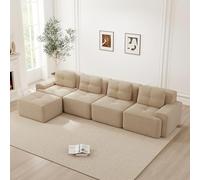 SACOOL Boneless divani 4 posti per soggiorno, divano modulare con chaise longue a forma di L, comoda seduta profonda imbottita Corduroy-Cloud, senza montaggio, design antiscivolo, beige