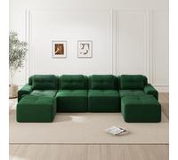SACOOL Boneless Divano modulare 4 posti per soggiorno con chaise longue a forma di U, comodo sedile basso imbottito Corduroy-Cloud, senza montaggio, design antiscivolo, verde