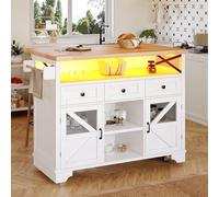 SACOOL Carrello da cucina multifunzione con app LED e tavolo pieghevole; isola da cucina mobile, bar, credenza con spazio di archiviazione; carrello da portata arrotolabile con tre cassetti e due ante