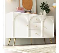 SACOOL Cassettiera bianco con 2 ante e 3 cassetti, ripiano regolabile, settimino per soggiorno, camera da letto e corridoio, 84 x 140 x 40 cm