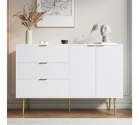 SACOOL Credenza, mobile soggiorno con ante e cassetti, scaffali interni, cassettiera con maniglie e gambe dorate