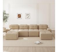 SACOOL Divani modulari Boneless 4 posti per soggiorno, chaise longue a forma di U, comoda seduta profonda imbottita Corduroy-Cloud, divano senza montaggio, design antiscivolo, beige
