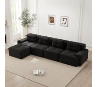 SACOOL Divani modulari per soggiorno 4 posti, divano Boneless con chaise longue a forma di L, comodi sedili bassi imbottiti Corduroy-Cloud, senza montaggio, design antiscivolo, nero