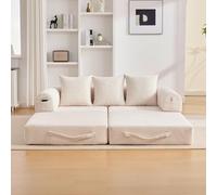 SACOOL Divano a compressione beige, con robusto telaio in metallo, tasche laterali, 3 cuscini, paesaggio lounge personalizzabile, moderna combinazione di tessuto in metallo, ideale per il soggiorno