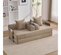 SACOOL Divano a compressione color cachi, con robusto telaio in metallo, tasche laterali, 3 cuscini, paesaggio lounge personalizzabile, moderna combinazione di tessuto in metallo, ideale per il
