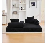 SACOOL Divano a compressione nero, con robusto telaio in metallo, tasche laterali, 3 cuscini, paesaggio lounge personalizzabile, moderna combinazione di tessuto in metallo, ideale per il soggiorno