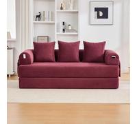 SACOOL Divano a compressione rosso vinaccia, con robusto telaio in metallo, tasche laterali, 3 cuscini, paesaggio lounge personalizzabile, moderna combinazione di tessuto in metallo, ideale per il