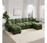 SACOOL Divano angolare modulare a forma di U a 4 posti, in tessuto di ciniglia, 2 pouf mobili, design trapuntato fine, morbido e di supporto, schienale ergonomico, facile da montare, verde