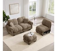 SACOOL Divano Cloud a 3 posti a forma di L, con pouf mobile e 2 piccoli cuscini decorativi, design trapuntato fine, cuscino spesso, morbido e di supporto, facile da montare, marrone