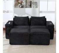 SACOOL Divano modulare a 2 posti, con 2 sgabelli, portabevande, tasche laterali, nucleo a molle e schiuma ad alta densità, indeformabile, imballato compresso, senza montaggio, nero