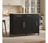 SACOOL Isola da cucina Drop Leaf con Storage Cart, 3 animali Pull Out Cabinet Organizer, Rack Internal Storage Rack, Rolling Cart su ruote con portasciugamani e 2 cassetti per sala da pranzo, nero