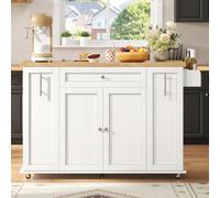 SACOOL Isola da cucina mobile, piano di lavoro pieghevole, 3 cassetti, 2 ripiani per porta, ruote bloccabili, 120 × 45 (70) × 87 cm, nero e naturale