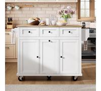 SACOOL Isola della cucina con ruote, zona pranzo allungabile, isola della cucina con scomparto per rifiuti e cassetti, mobile ideale per cucina e sala da pranzo (bianco)