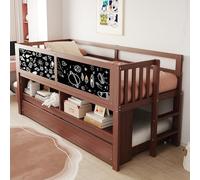 SACOOL Lettino per bambini, 90 x 200, estraibile, con lavagna graffiti, con spazio aperto, con scaletta, in legno massiccio, senza materasso, marrone
