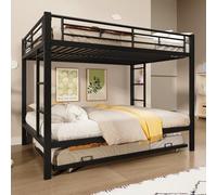 SACOOL Letto a castello 140x200 cm, letto con struttura in ferro, letto per bambini, dotato di terzo letto estraibile, ringhiere alte, senza materasso, Nero