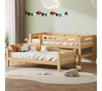 SACOOL Letto a castello per bambini e ragazzi, 90 x 200 cm, divisa in 2 letti singoli, robusta struttura in legno di pino, montaggio semplice, naturale