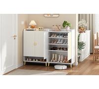 SACOOL Modern,Scarpiera a doppia porta bianca MDF armadio da corridoio organizzazione a tre strati scarpiera cassetto aperto nella parte inferiore