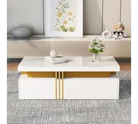 SACOOL Moderno Highlight Rectangle, tavolino da caffè 100 x 50 x 40 cm, con 2 cassetti in legno, piano marmorizzato, per soggiorno