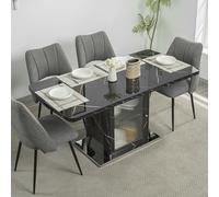 SACOOL Moderno tavolo da pranzo rettangolare 76 x 160 x 80 cm, regolabile, con piano in marmo bianco stampato + gamba del tavolo dell'armadio con base in metallo.