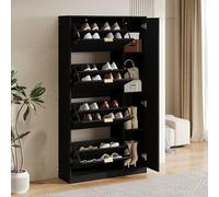 SACOOL Scarpiera moderna con specchio, 4 scomparti pieghevoli, ripiano regolabile dietro lo specchio destro, ideale per corridoio, nero, dimensioni: B80/H147/T24 cm