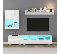 SACOOL Set da parete per TV, 175 x 39 x 34 cm, con vetrina, supporto e mensola da parete, con LED e lucido, mobile TV, in piedi e da appendere, TV fino a 80'