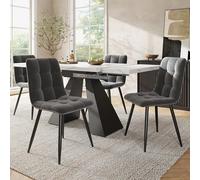 SACOOL Set tavolo da pranzo per 4 persone, 5 pezzi con lavagna allungabile effetto marmo e quattro sedie in velluto grigio, struttura da tavolo in nero