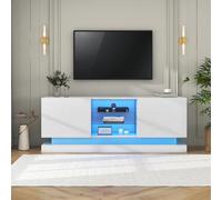 SACOOL Supporto per TV bianco smerigliato, lunghezza 1,6 m, ripiano in vetro regolabile, spazio 70 pollici, elegante conservazione con silenziosa