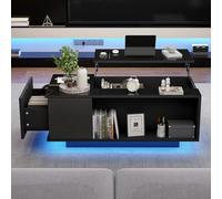 SACOOL Tavolino da caffè regolabile in altezza, 100 x 50 x 40 cm, con spazio nascosto, tavolino con luce a LED, tavolo da soggiorno con cassetto, tavolo da divano (nero)