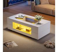 SACOOL Tavolino LED con controllo app Bluetooth, doppio strato lucido, adatto per feste, ufficio, soggiorno (bianco)