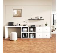 SACOOL Tavolo angolare girevole a 360° a forma di L o dritto, MDF, piano e gambe rinforzati 4 cm, con 4 scomparti, 4 cassetti, bianco, flessibile, scrivania per computer