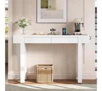 SACOOL - Tavolo consolle elegante con cassetti e barre portaoggetti per l'ingresso, credenza con design a griglia e piedini con cuscinetti regolabili, tavolo stretto per ingresso o soggiorno (bianco)
